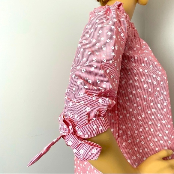 Love Notes Pink & White Floral Blouse – Elastic Neckline, Size Medium - Picture 3 of 9